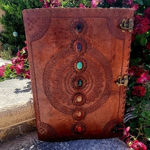 Extra Large Leather 7 stone Chakra  Journal Spell Book